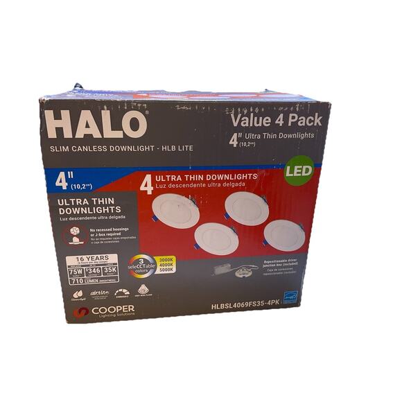 Halo HLBSL4069FS35-4PK LED Direct Mount Canless Retrofit Light Kit, 4 In., 4-Pk. - Picture 1 of 4